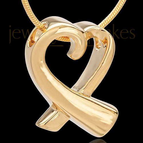 14K Solid Gold Ribboned Heart Urn Pendant