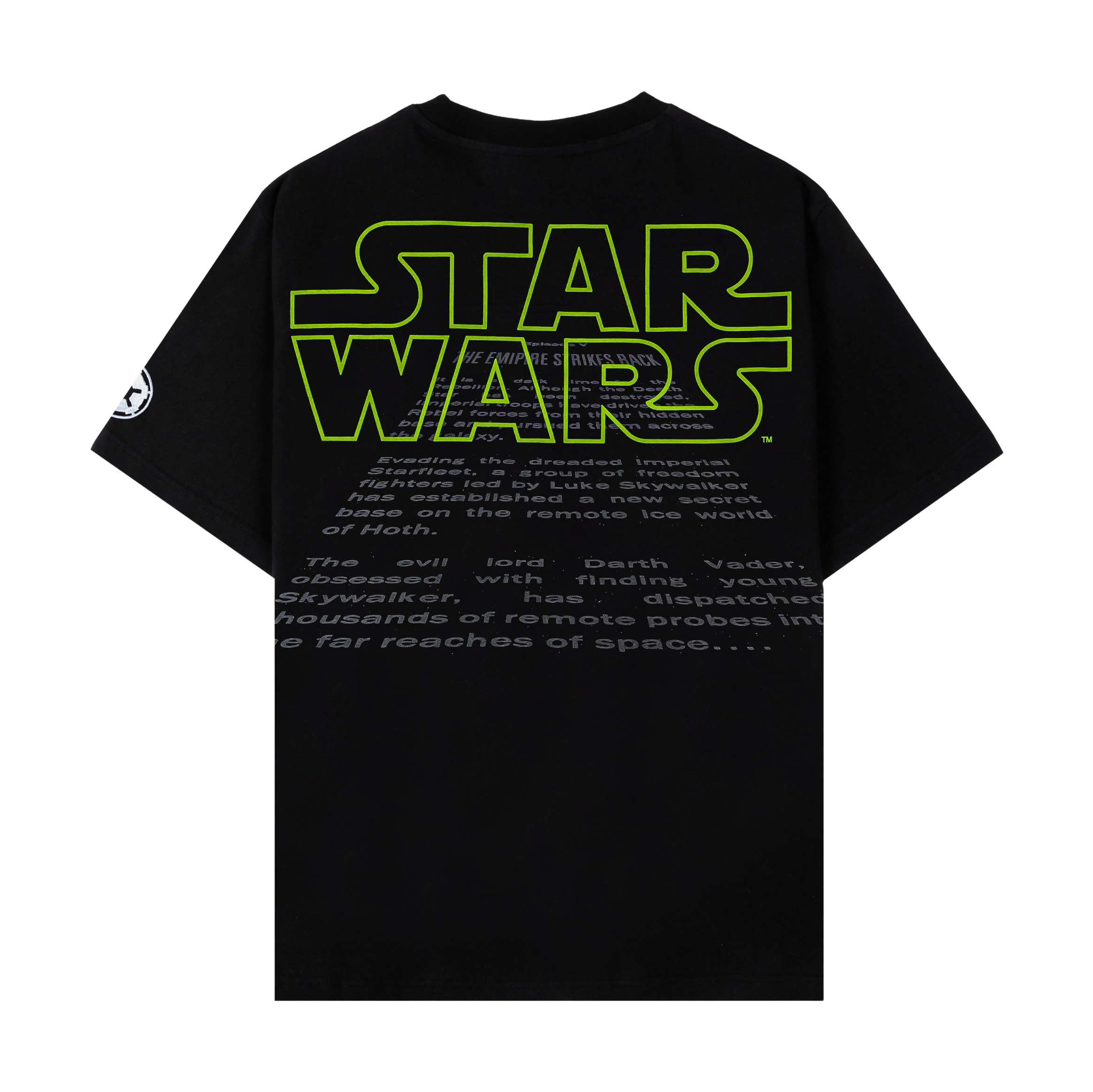Black t-shirt featuring Yoda with a green lightsaber and dynamic background.