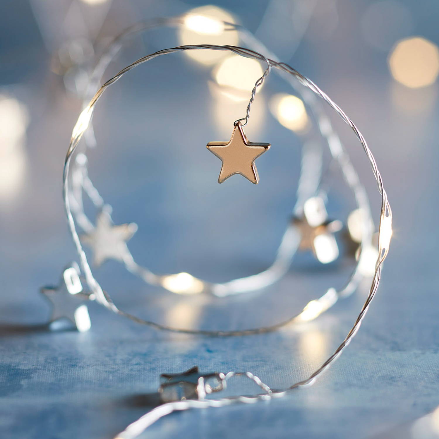 Delicate little star fairy lights on flexible wire
