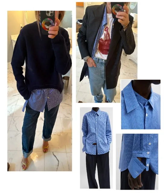 Collage of various outfits featuring shirts and casual clothing styles.