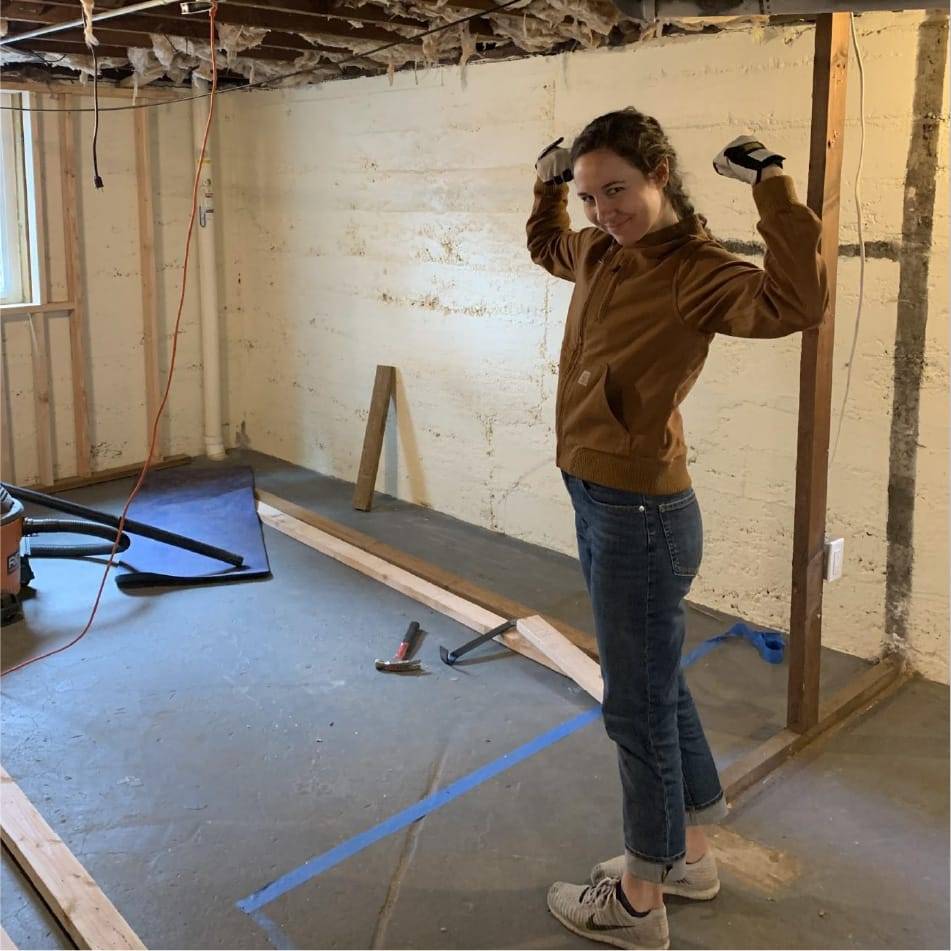 Woman working in the basement