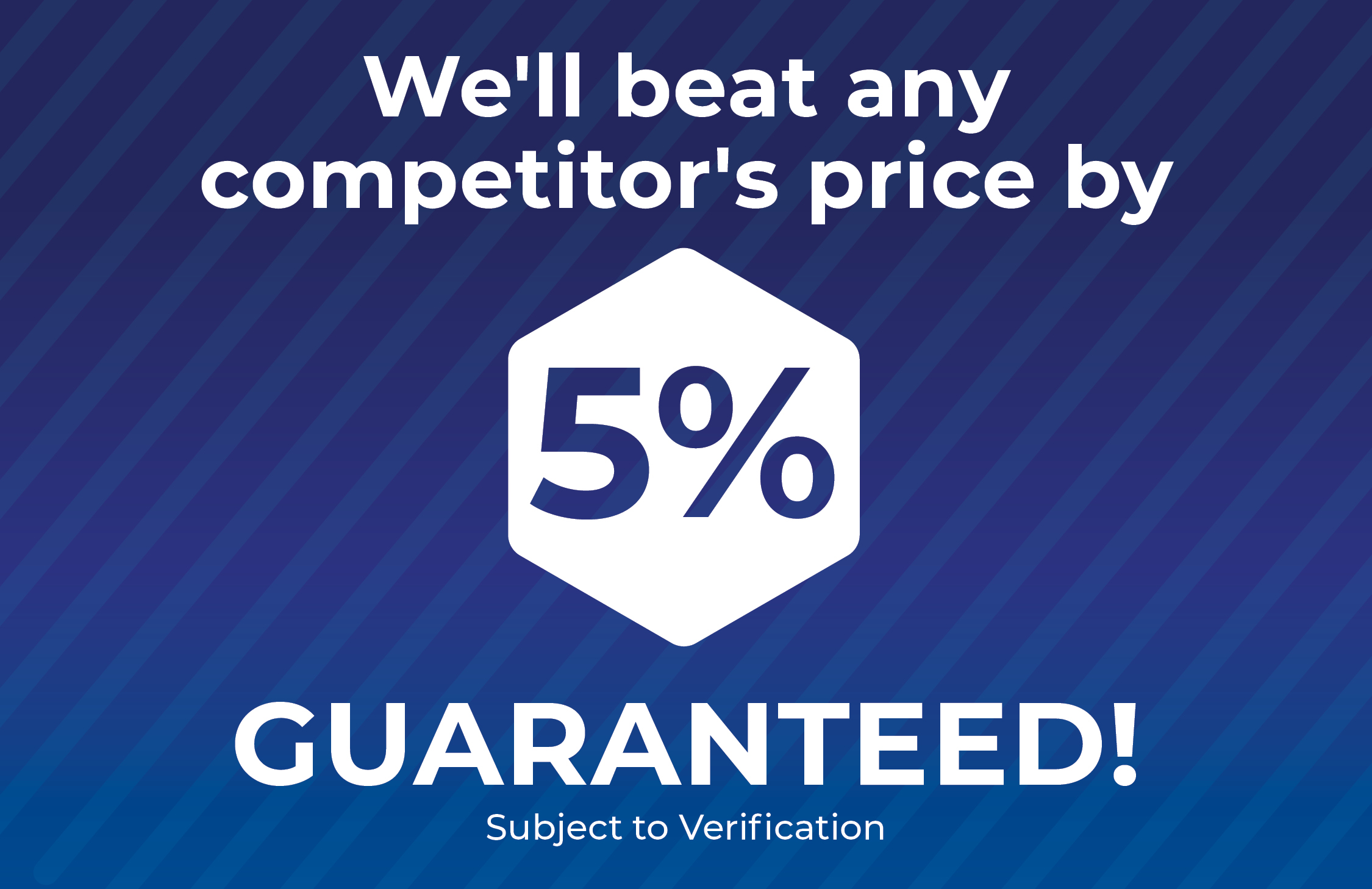 Text promoting a price match guarantee of 5%, subject to verification.