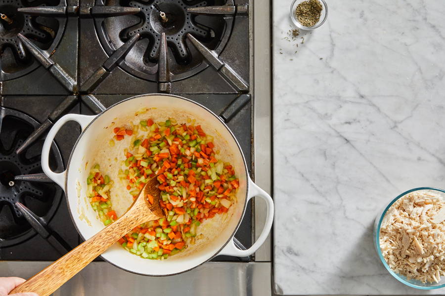 All ingredients sautéing together