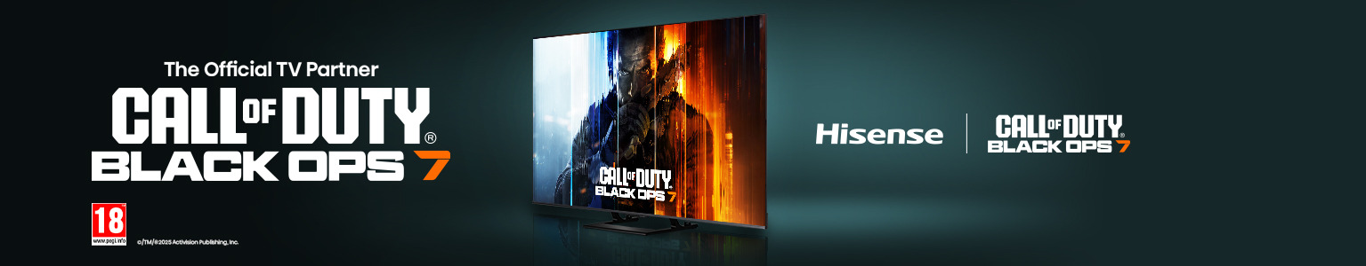 Hisense TV displaying Call of Duty: Black Ops 7 promotional image.
