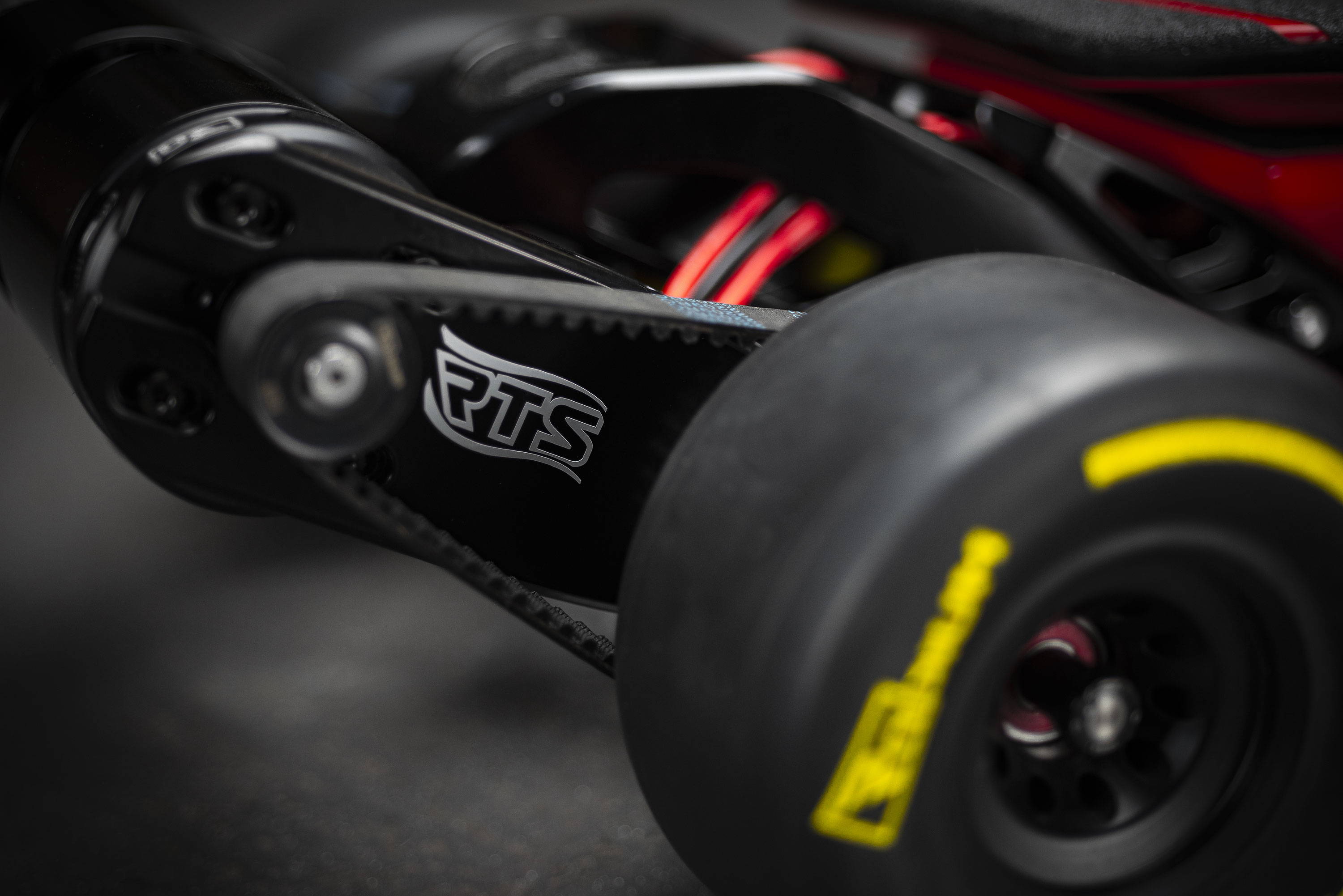 Close up view of drive train of Radium Performance Mach One XP3 Electric Skateboard