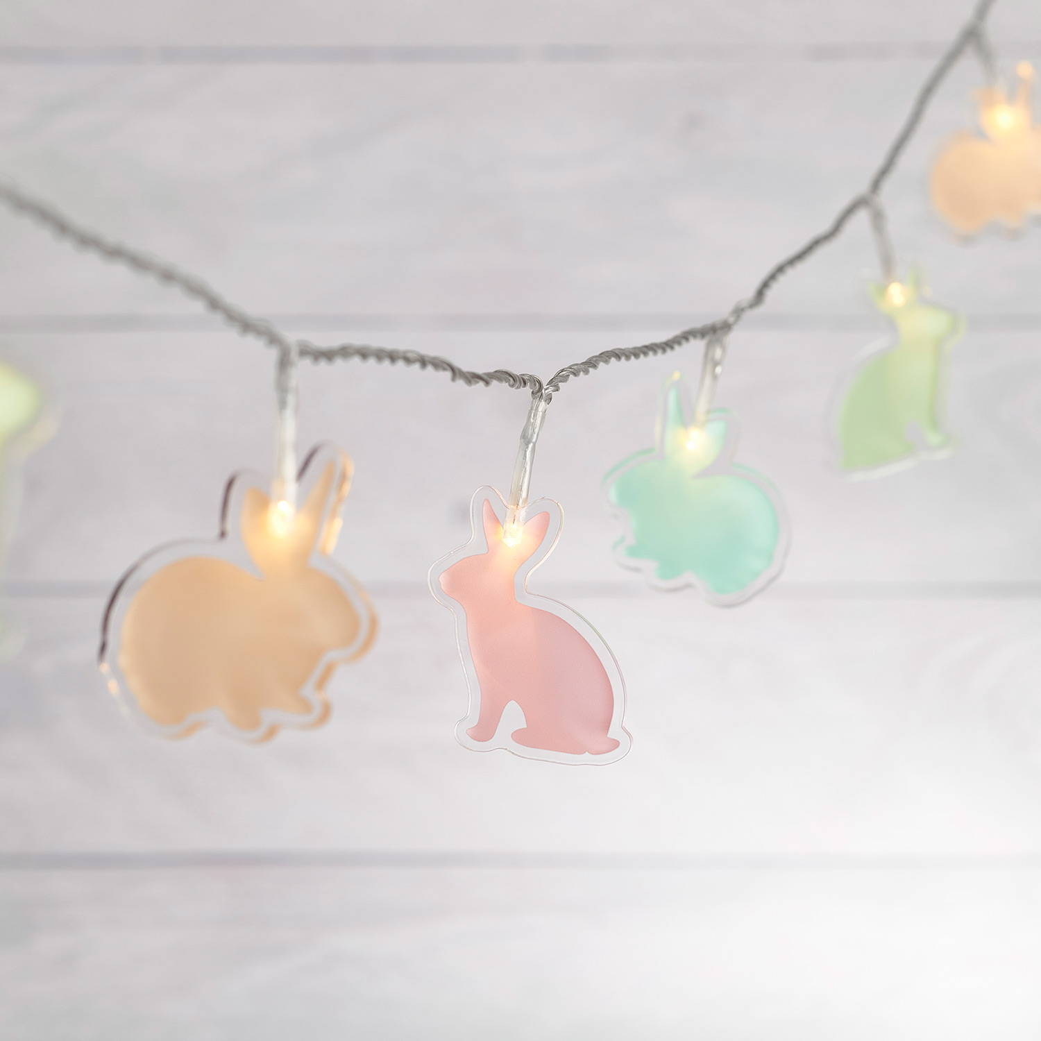 Pastel Easter bunny fairy lights illuminated 