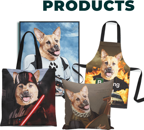 50 different products to print your custom royal paw portrait on