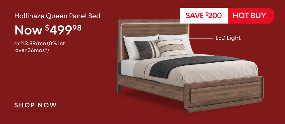 Save $200 on the Hollinaze queen panel bed, now $499.98.