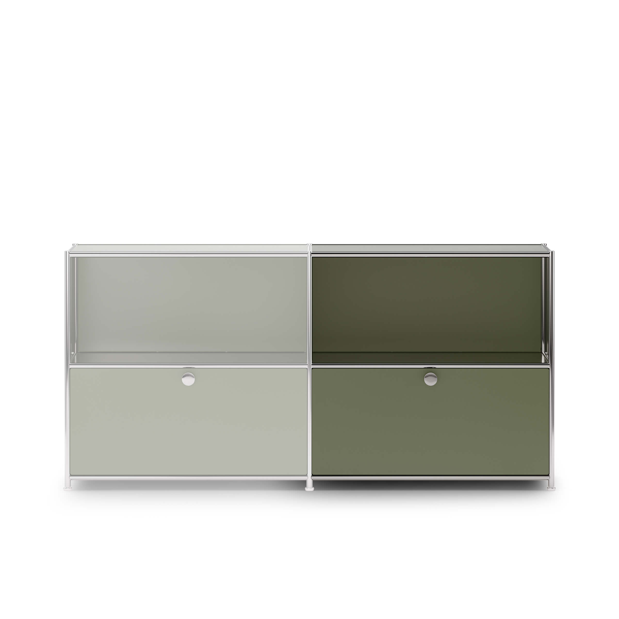 The " Cubox " Expansion Set on an ofinto " Cubox " chest of drawers in olive green