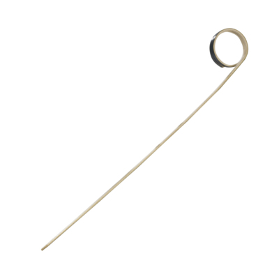 A black bamboo skewer with a looped tip