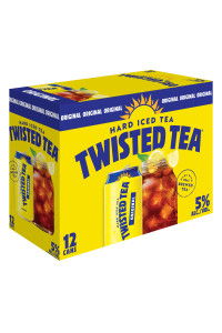A 12-pack of Twisted Tea hard iced tea with lemon.