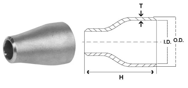 Dimensions Drawing Stainless Steel Butt Weld Pipe Concentric Reducers