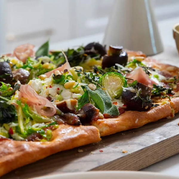 Brussels Sprouts Flatbread with Prosciutto and Sage