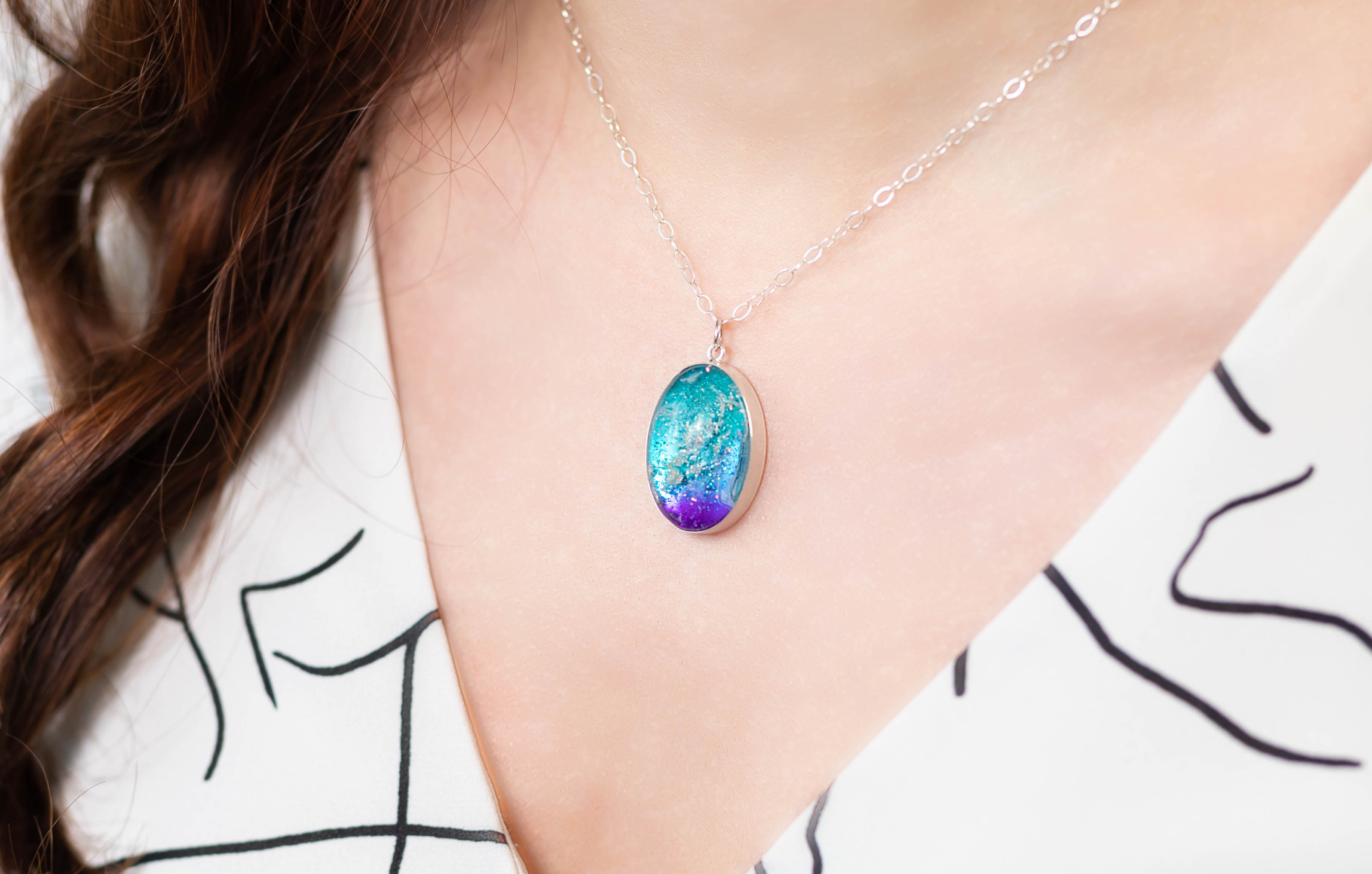 CELEBRATION ASHES OVAL RESIN PENDANT MEMORIAL NECKLACE | CREMATION JEWELRY | STELLAR GLASS AND RESIN NECKLACE