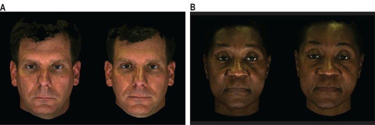 Two pairs of male faces against a dark background.