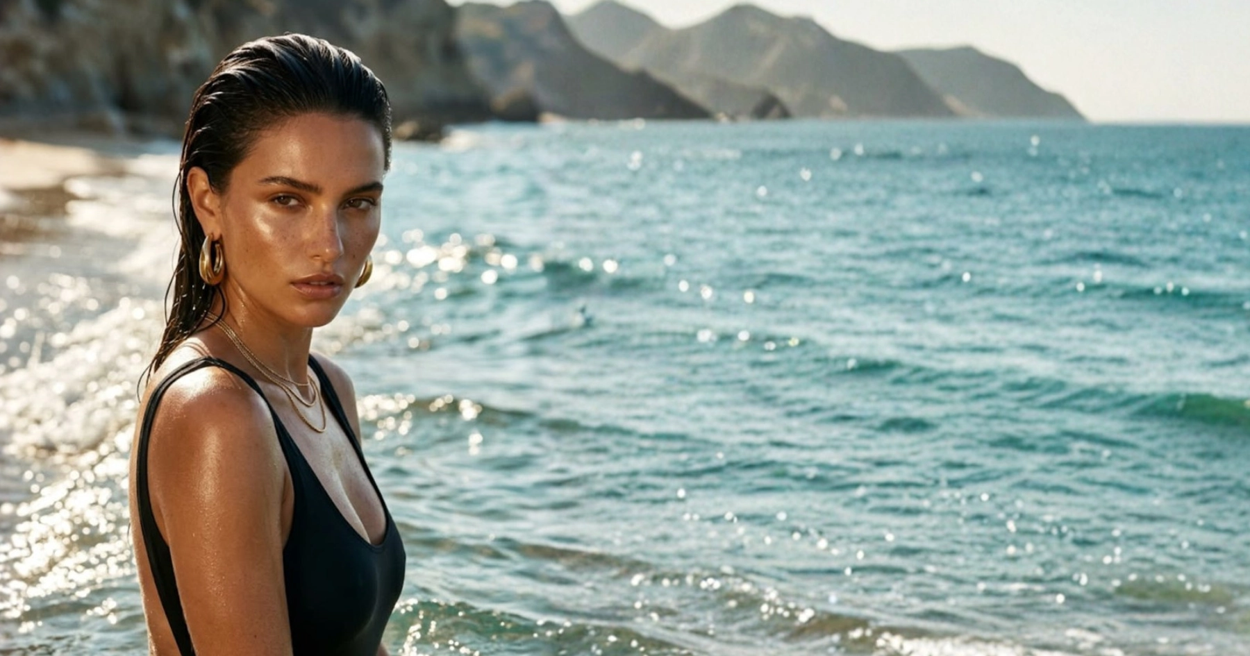 Woman with Glossy Skin In Ocean Water Prolase August Specials
