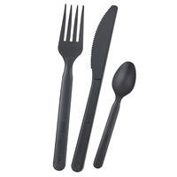 A black fork, knife, and spoon
