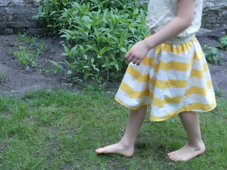Gathered Skirt Made in Yellow and White Stripes