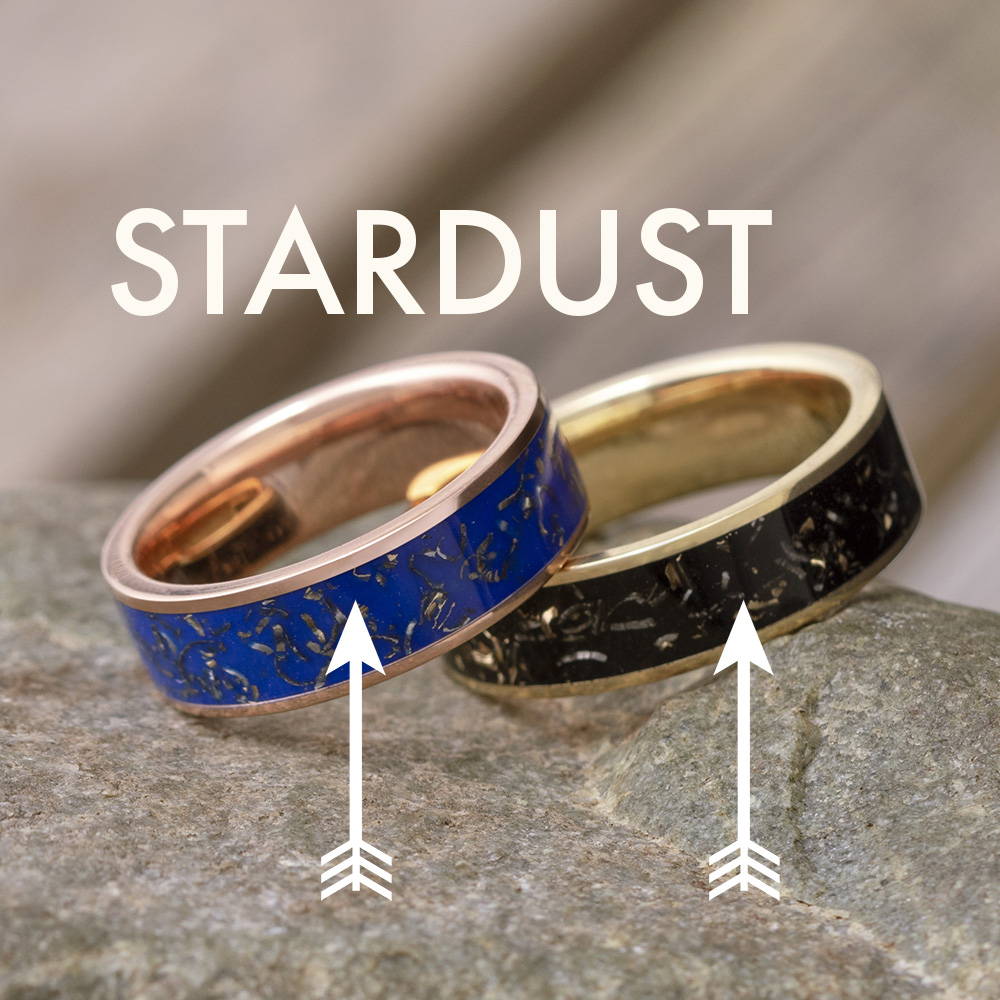 stardust gold meteorite wedding bands