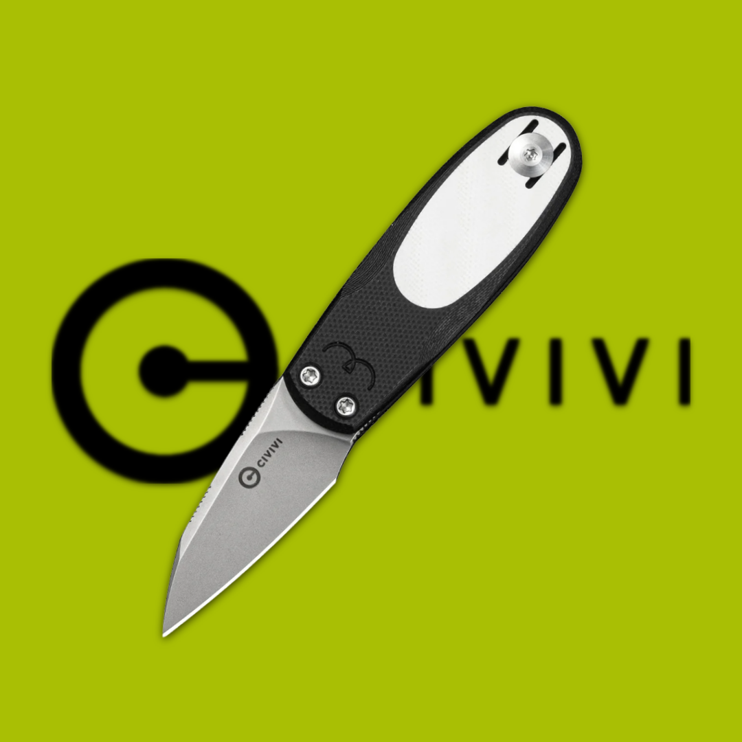 Folding knife on a green background with the Civivi logo.