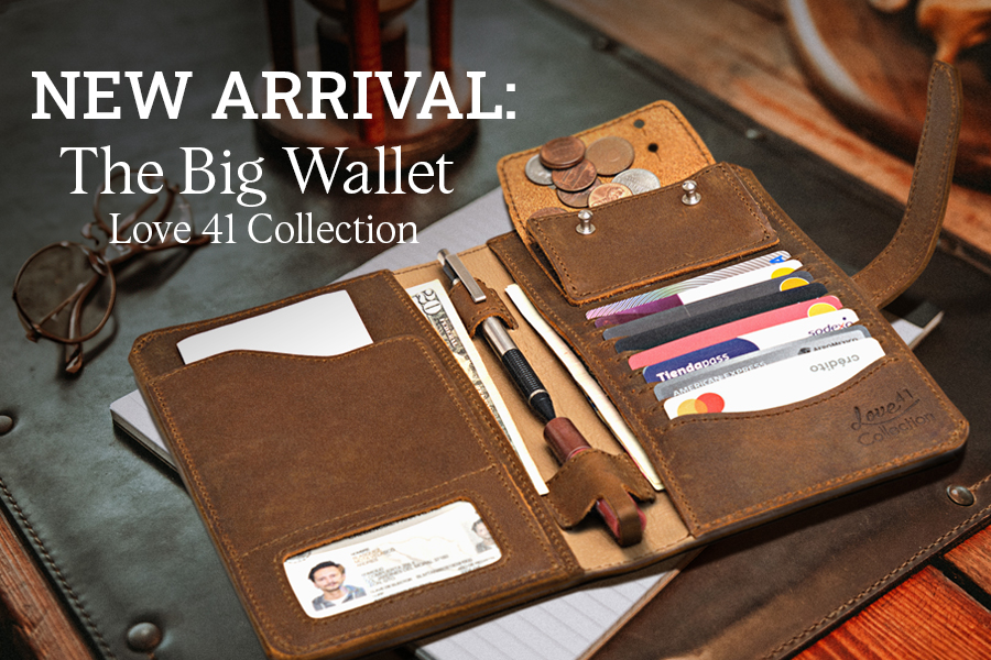 New arrival: The Big Wallet from Love 41 Collection, open on a table.