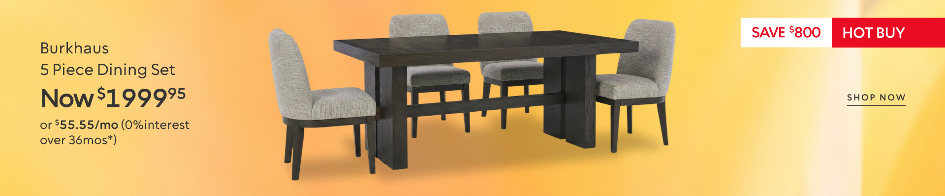 Burkhaus 5 Piece Dining Set Now $1999.95 Save $800​ 
