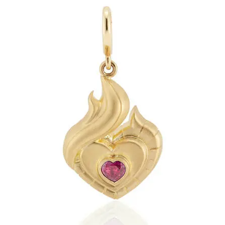 flame ruby and gold heart pendant