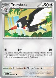 A Pokémon card featuring Trumbeak, an avian character.