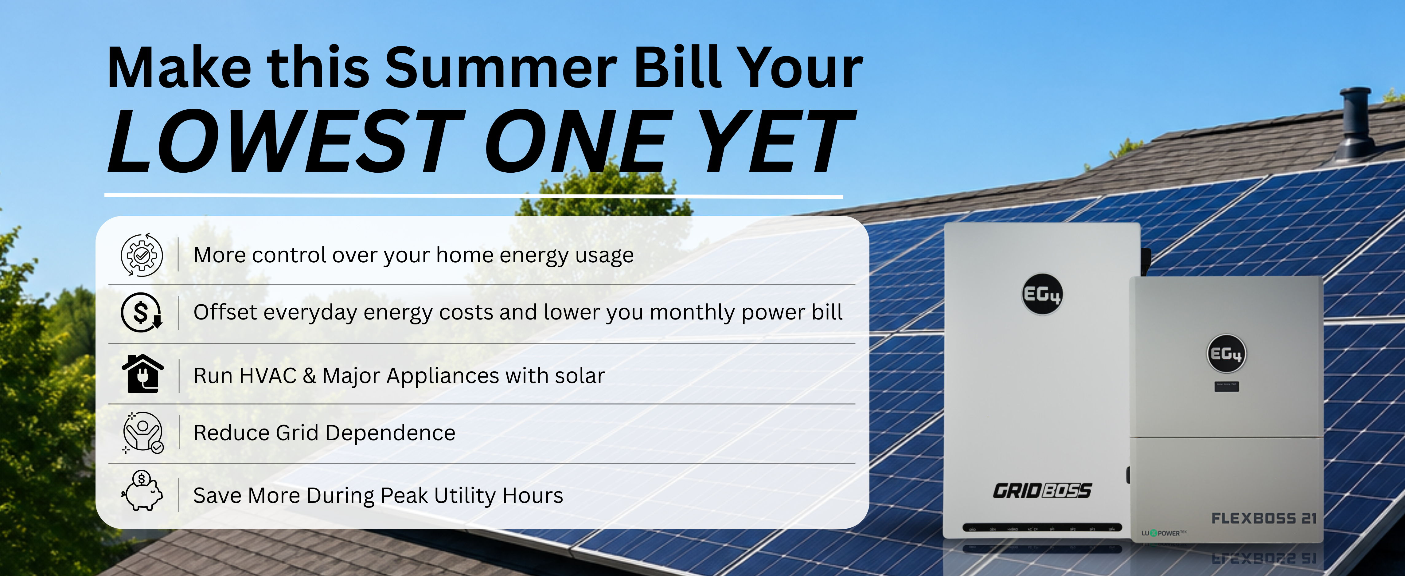 Promotional banner for reducing summer electricity bills with solar energy.