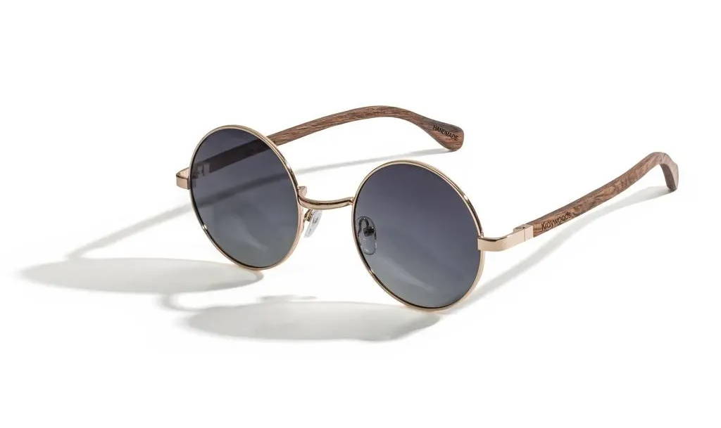 How to choose oversized sunglasses for big heads - Kraywoods Lennon, Gold Vintage Round wooden sunglasses with polarized lenses, 100% uv protection