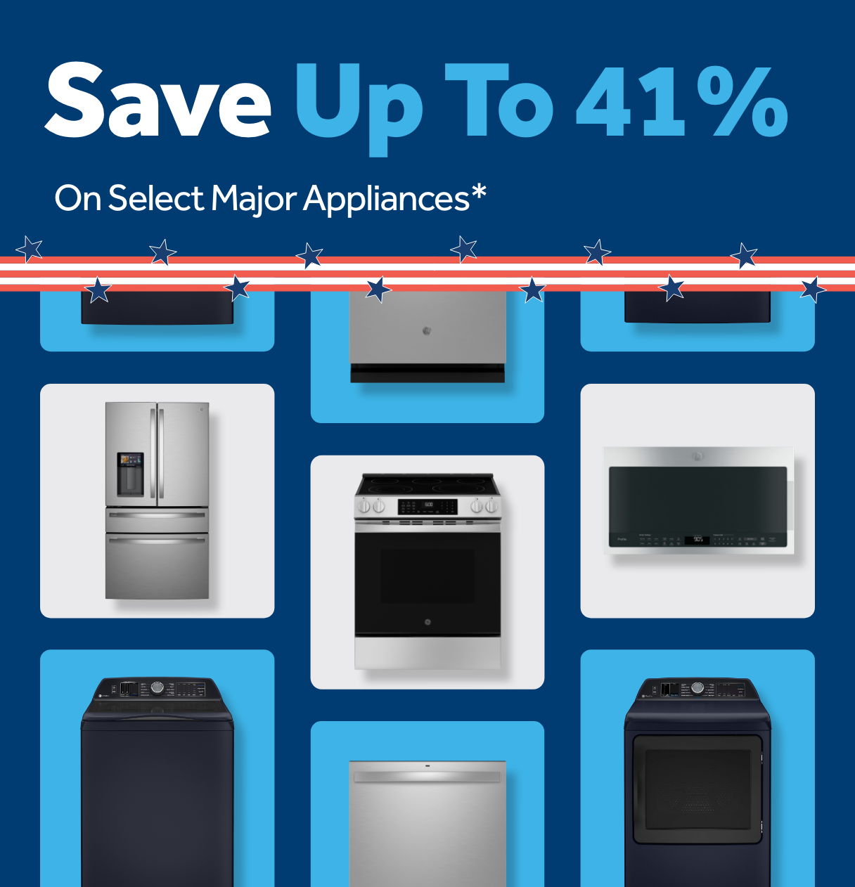 Promotional image for saving on select major appliances.