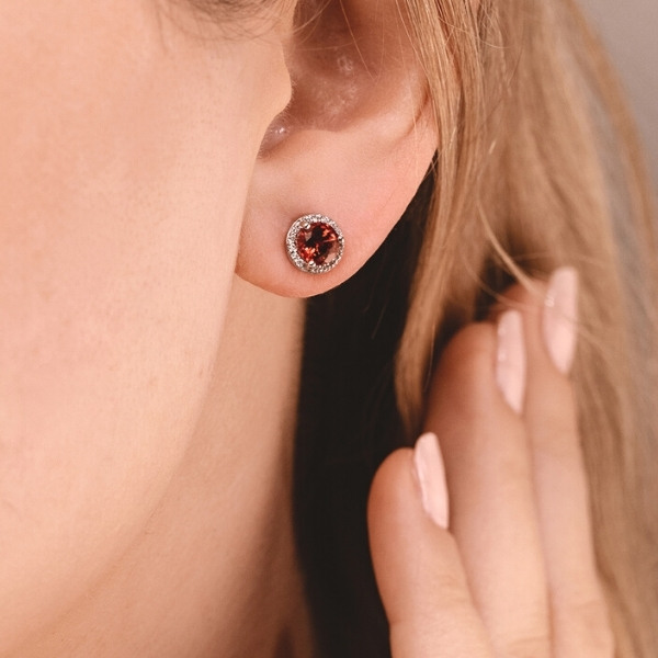 diamond halo ruby earrings