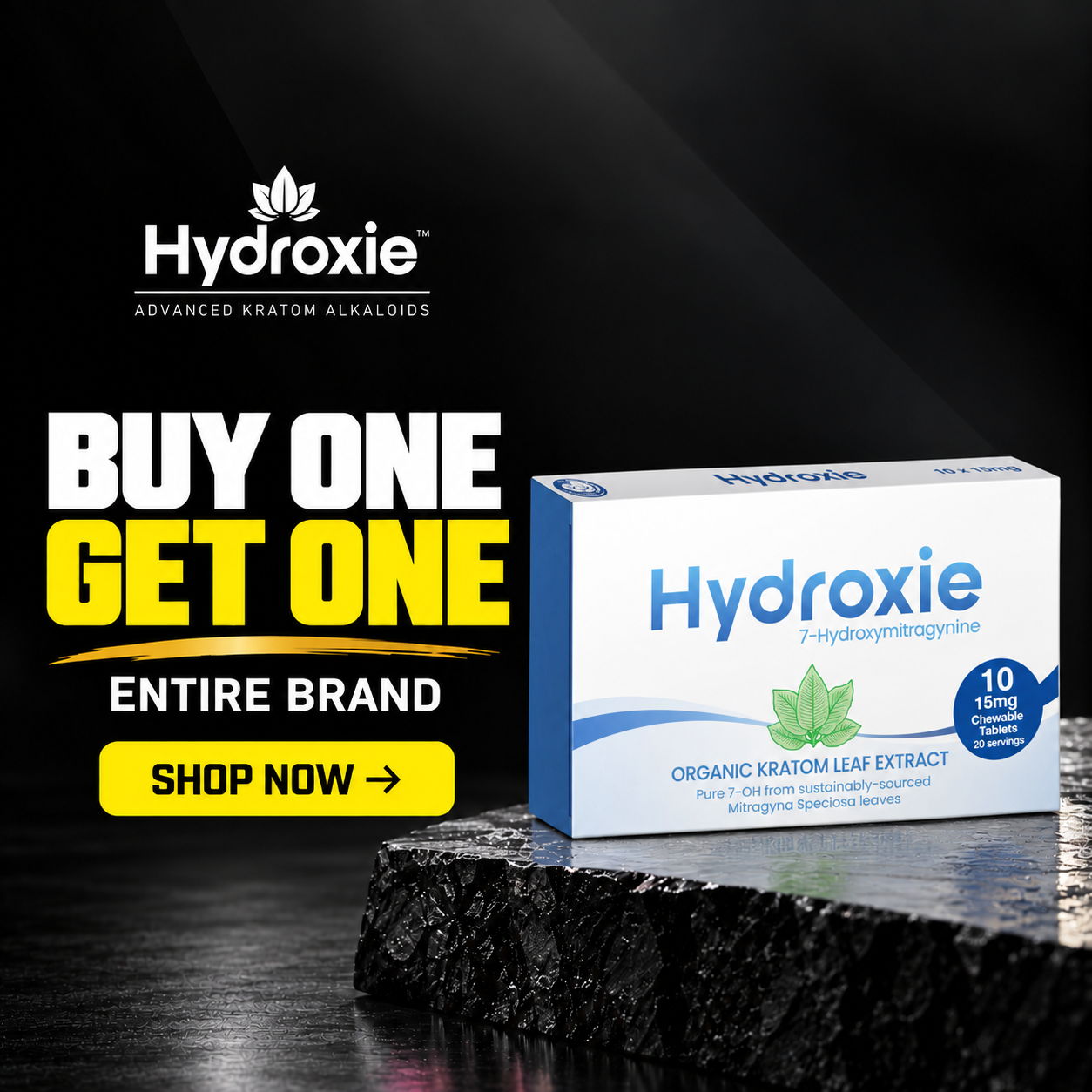 Promotion for Hydroxie product Buy one, get one offer. Shop now.