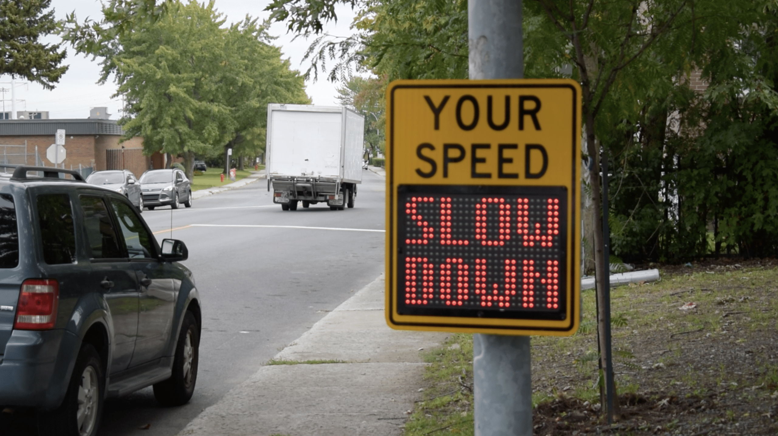 Radar speed sign on a residential street