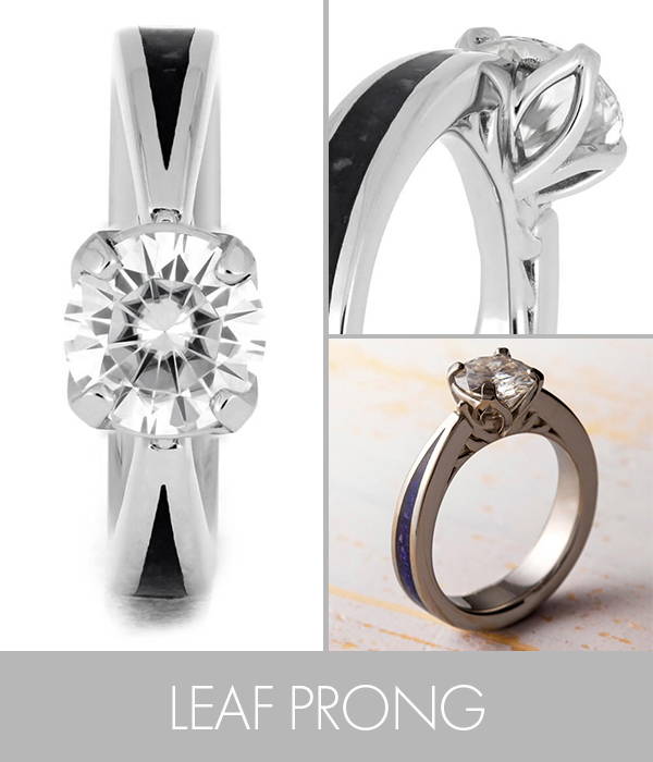 Solitaire Four Prong Engagement Ring With Leaf Prongs