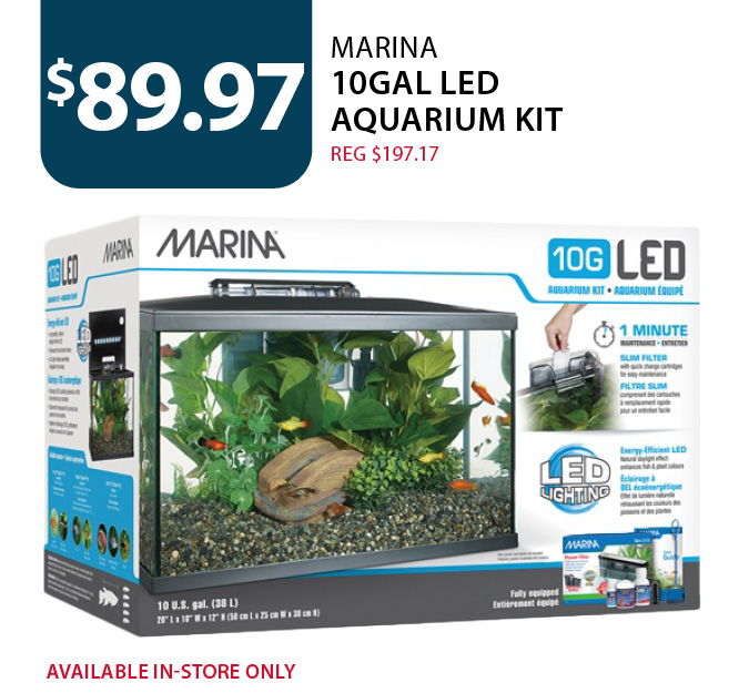 $89.97 (reg $197.17) Marina 10 Gal LED Aquarium Kit. Available in-store only.