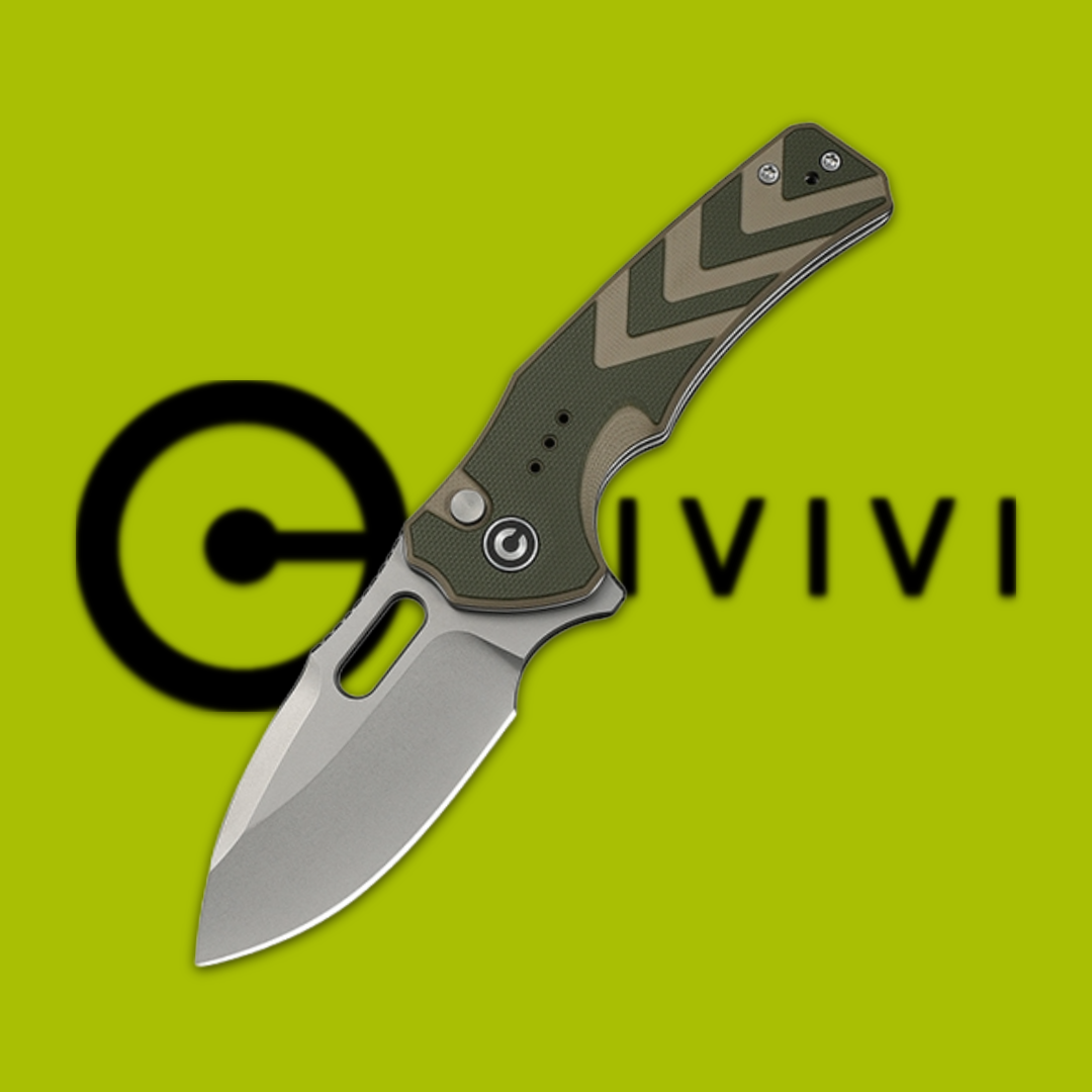 Folding knife with green and black handle on a bright green background.