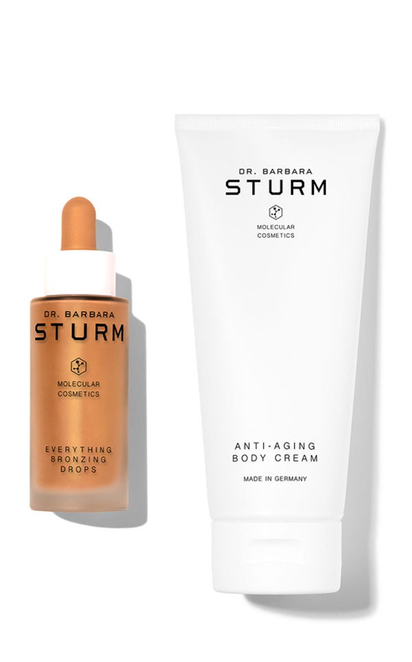 Dr. Barbara Sturm skincare products: a serum and anti-aging body cream.