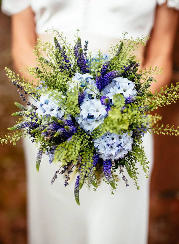 Bouquet with blue hyacinths and lavender