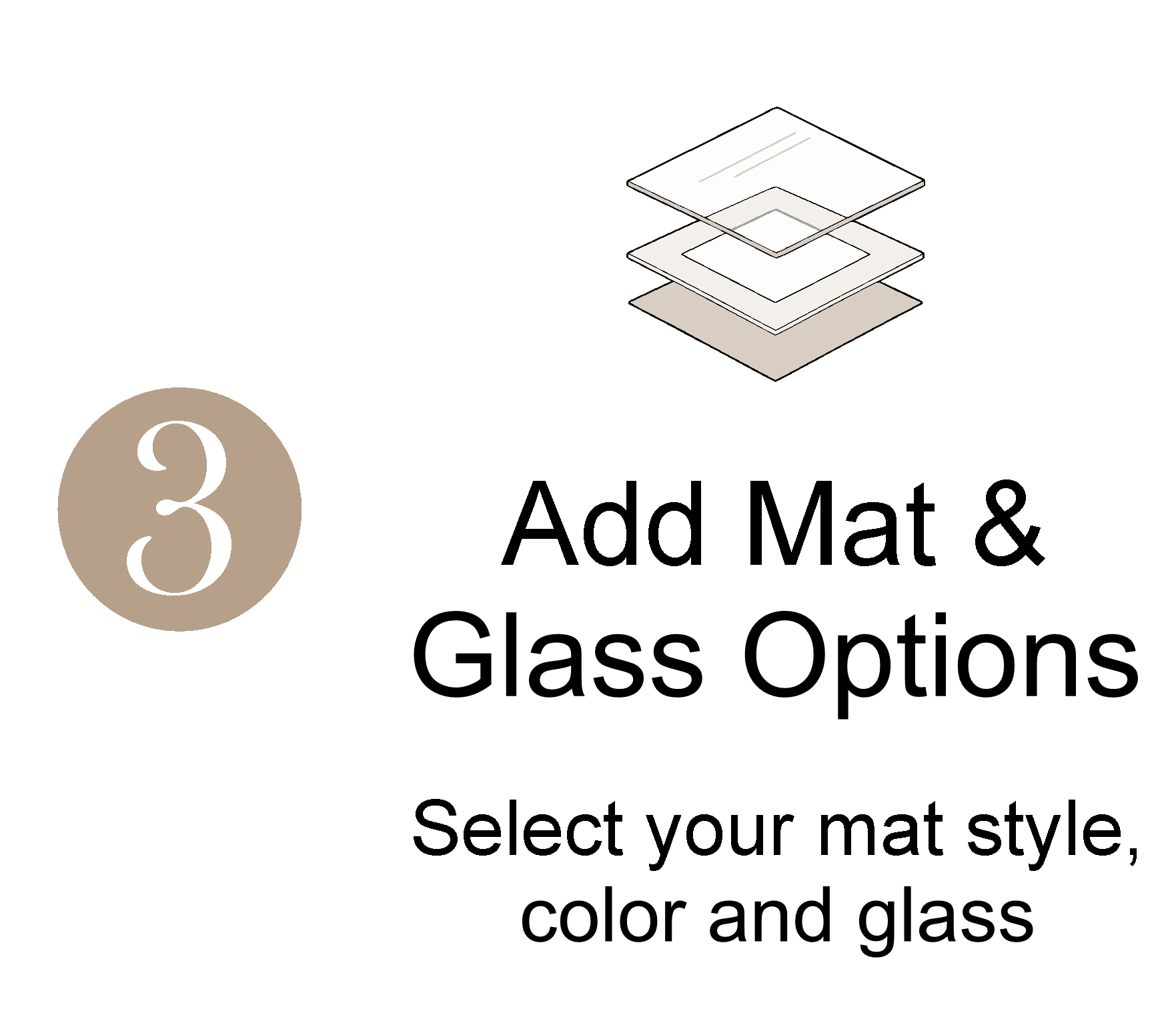 Step 3: Add mat and glass options, select style, color, and glass.