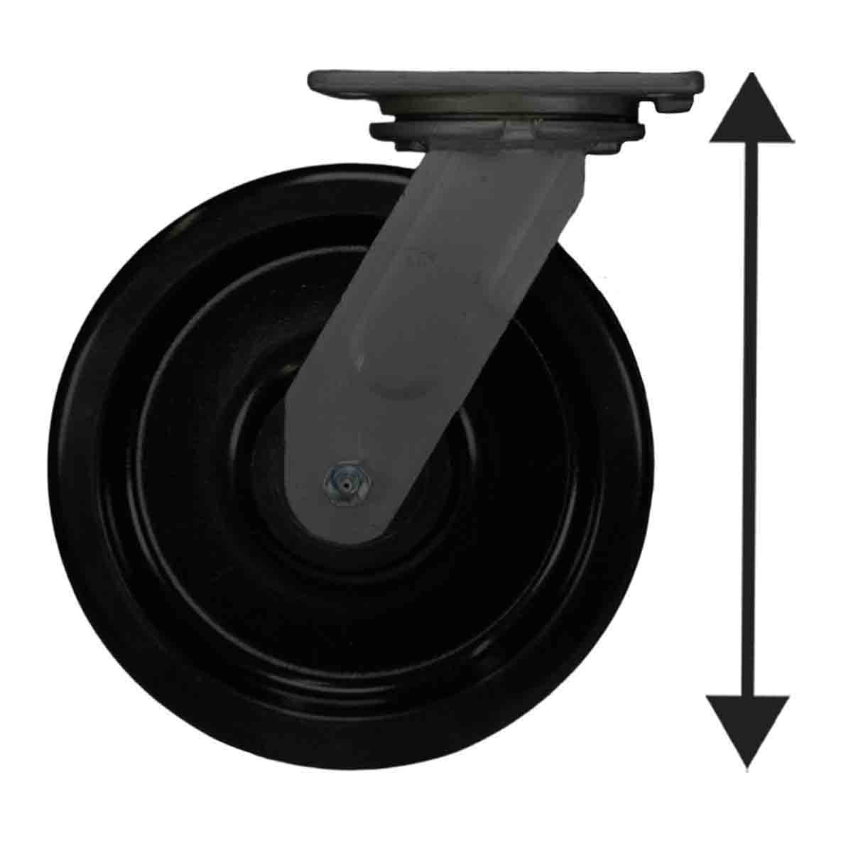 Swivel & Rigid Plate Casters with an overall height of 11-1/2 inches from top of plate to bottom of wheel