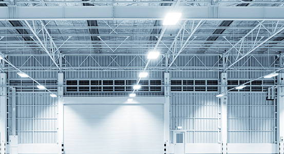 LED lights installed in a warehouse