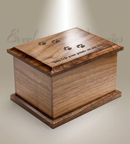 Small Walnut Cremation Urn With Pawprints