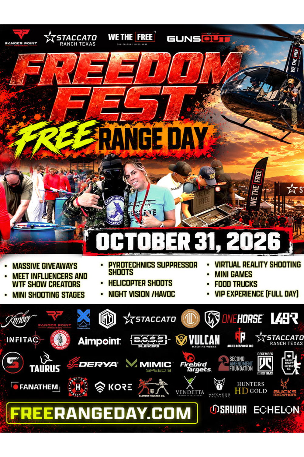 Promotional poster for Freedom Fest Free Range Day event on October 31, 2026.