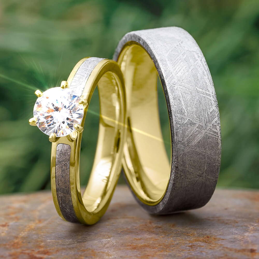 Coordinating Meteorite Ring Set in Yellow Gold