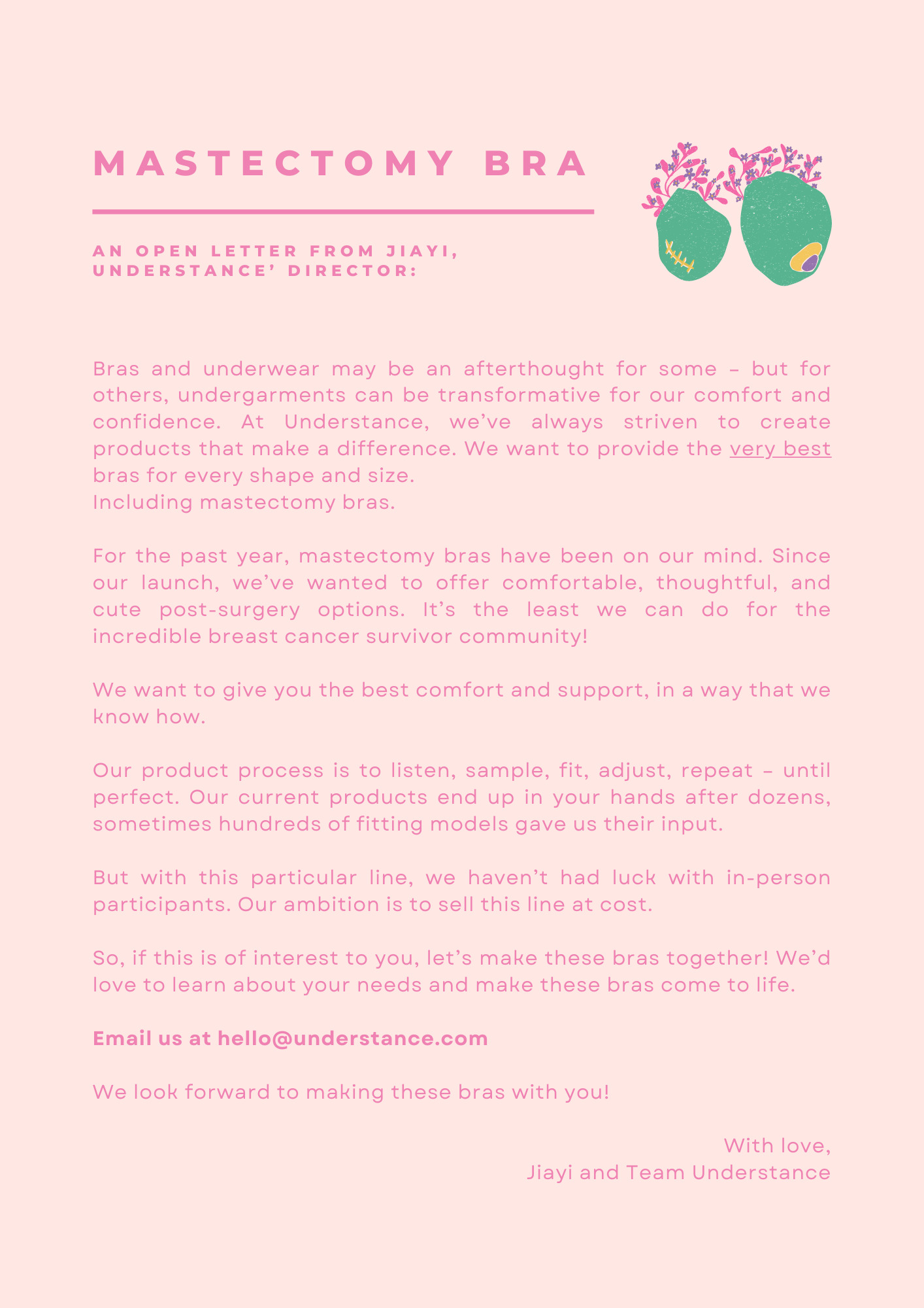Understance open letter for mastectomy bras