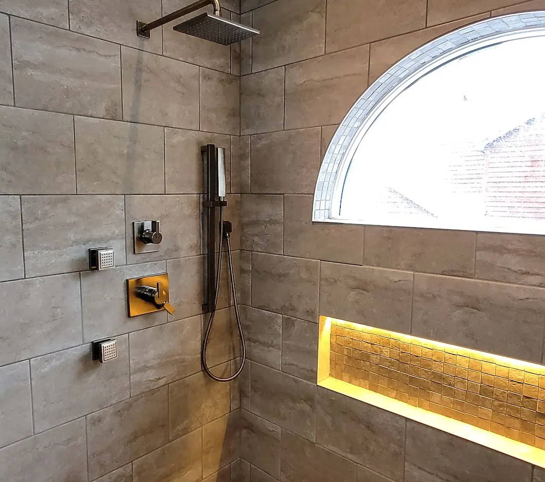 Waterproof LED strip lighting in shower niches