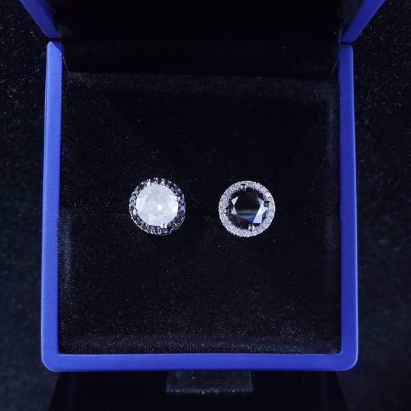 Black-and-White Halo Diamond Earrings - Custom-Made for a WILLS JEWELLERY Client