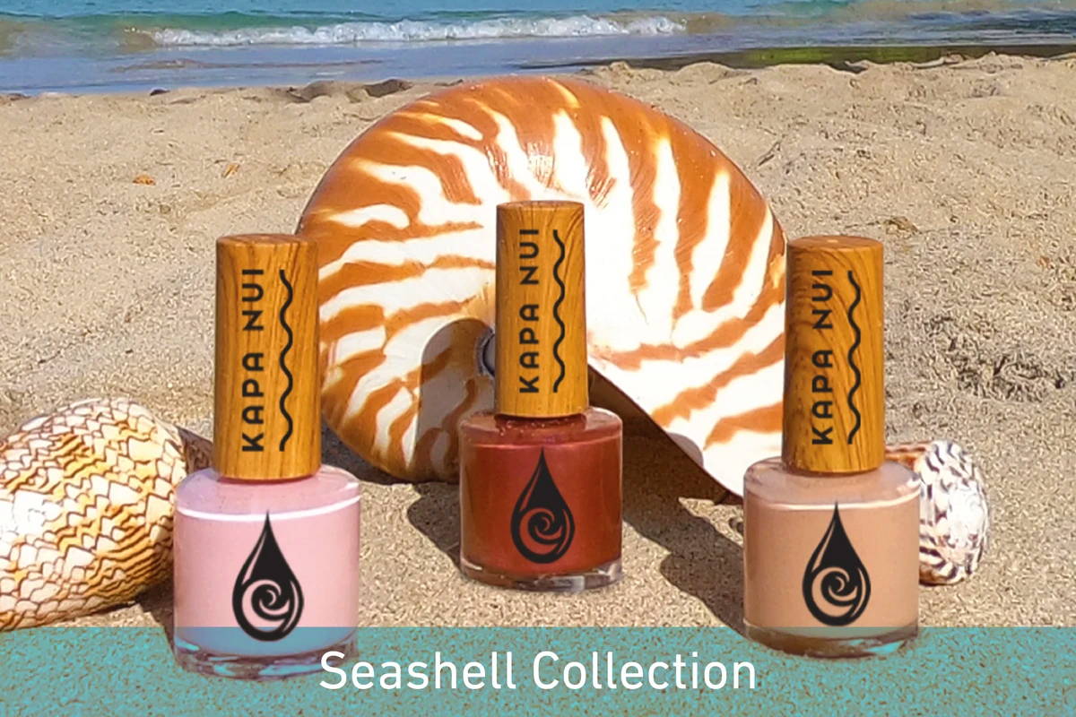 seashell collection by kapa nui nails on the beach with shells