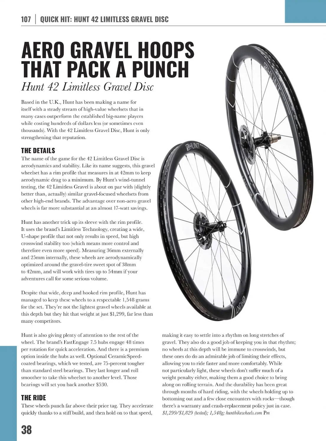 Peloton Magazine review of Hunt Bike Wheels 42 Limitless gravel Disc Wheelset